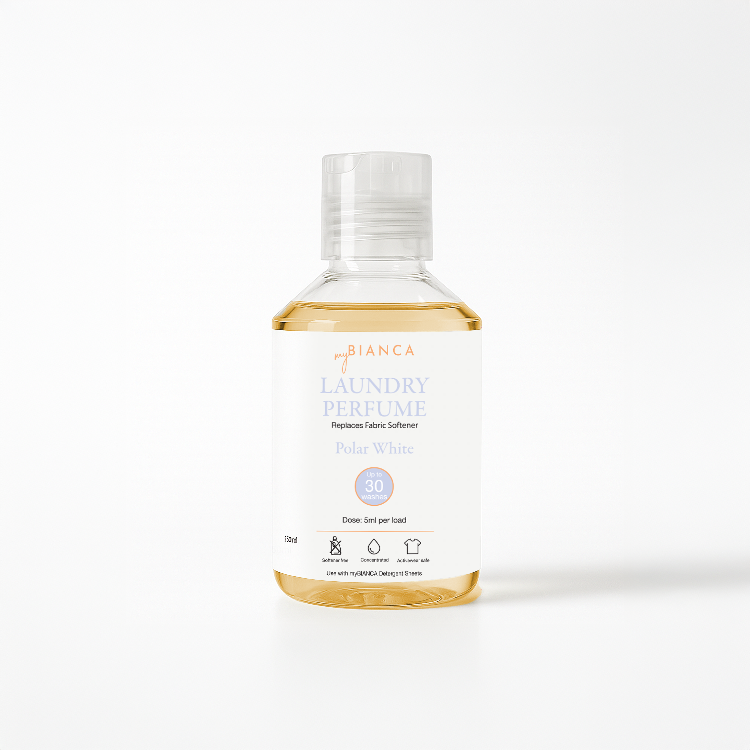 Bianca Polar White Laundry Perfume 120ml bottle – concentrated fabric fragrance for up to 30 washes.