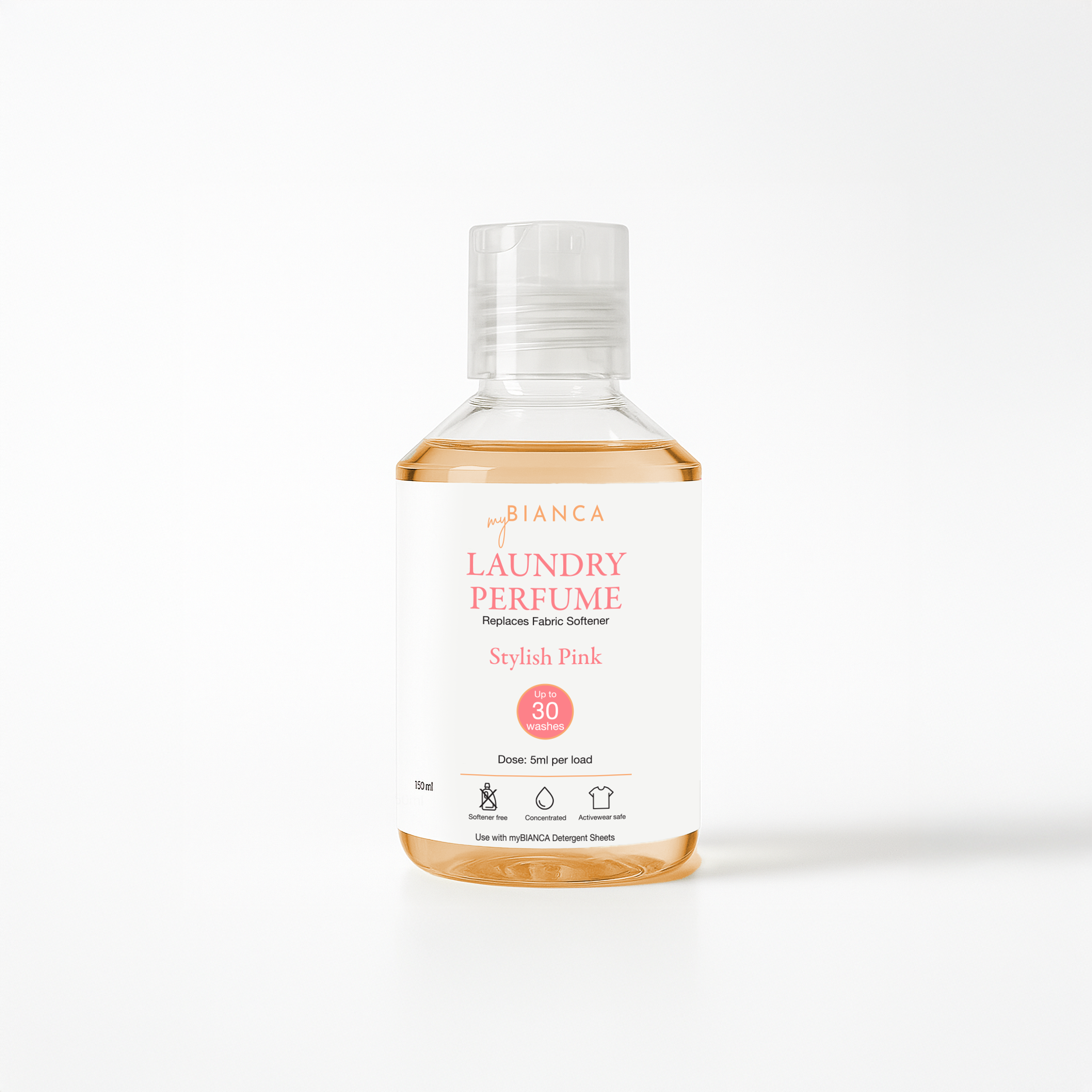 myBIANCA Stylish Pink Laundry Perfume 120ml bottle displayed on a white background.