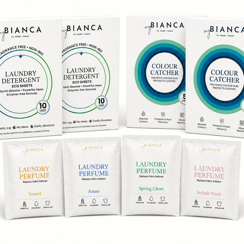 Current Discovery Bundle: four perfume samples, two detergent packs and two colour catcher packs. Polar White and Oud Illusion are not included.